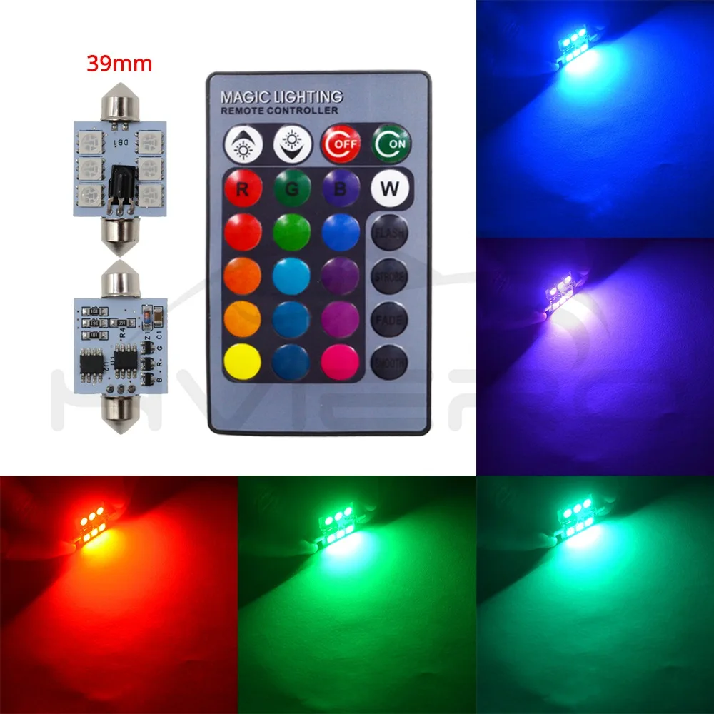

2X RGB 6SMD Светодиодные Лампы-шарики C5W Для Потолка, Лампы Для Чтения, Атмосферные Лампы Для Автомобиля С Пультом ДУ