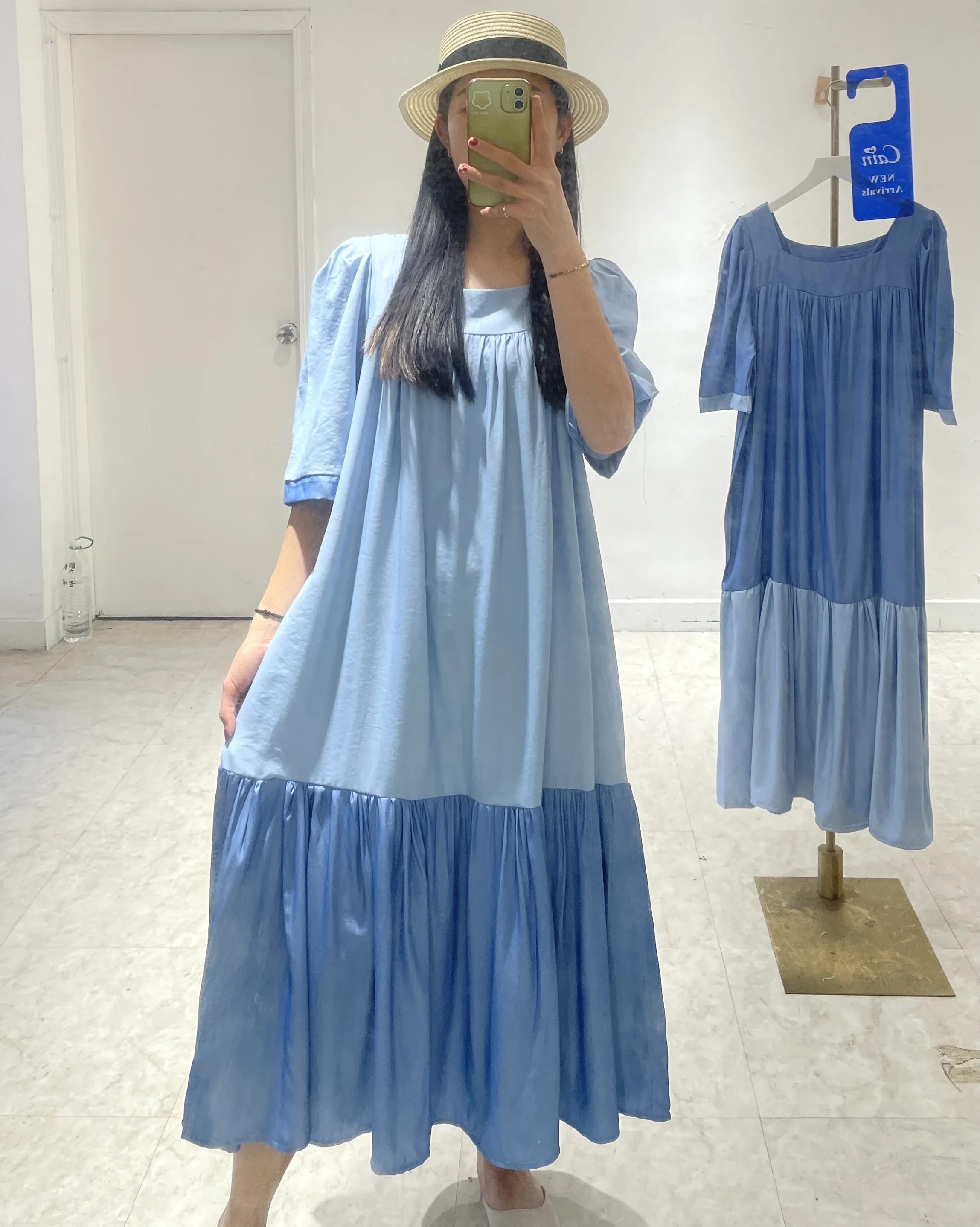 

Шикарное платье с оборками и квадратным вырезом, женское свободное повседневное корейское платье средней длины с рукавами-фонариками, модель S818A на лето, 2023