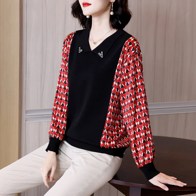 

Minority Design Sense Knitted Short Top Spring 2022 New Foreign Style Printed Age Reducing Mother Temperament T-shirt