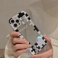 ins cute mirror bear phone case for iphone 12 13 11 pro max x xs xr 7 8 plus se3 anti fall black white square cases cover