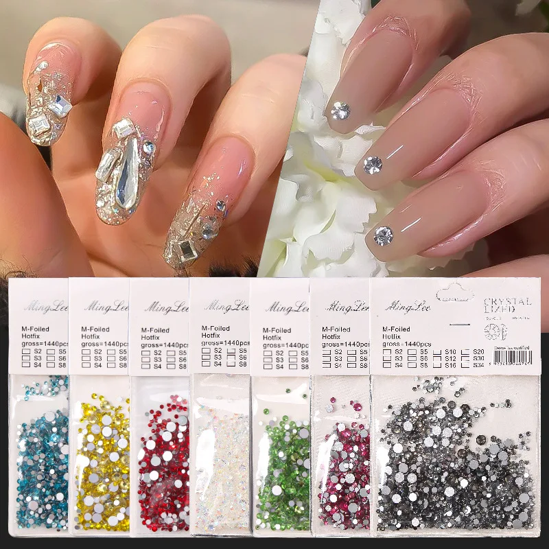 

ss3-ss30 1440pcs Mix Size Glass Crystal AB Rhinestones Flat Back Round Nail Art Stones Non Hotfix Clear Strass Crystals