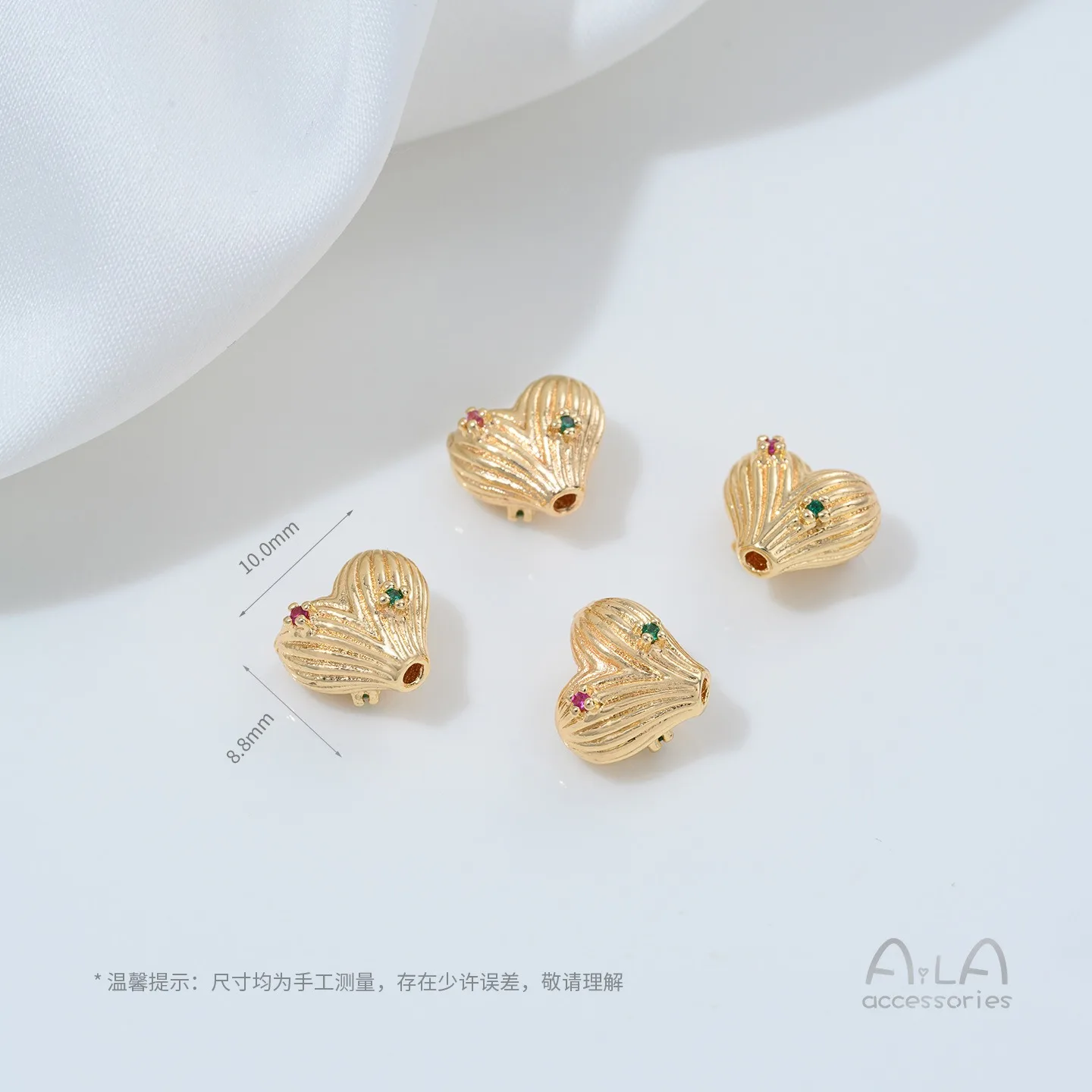 Посеребренные бусины-сердечки с цирконами под золото 14K, разделители для бусин, полосатые, персикового цвета, для рукоделия, материалы для изготовления украшений (art.: 3920d7f2c2fbd) - 3920d7f2c2fbd