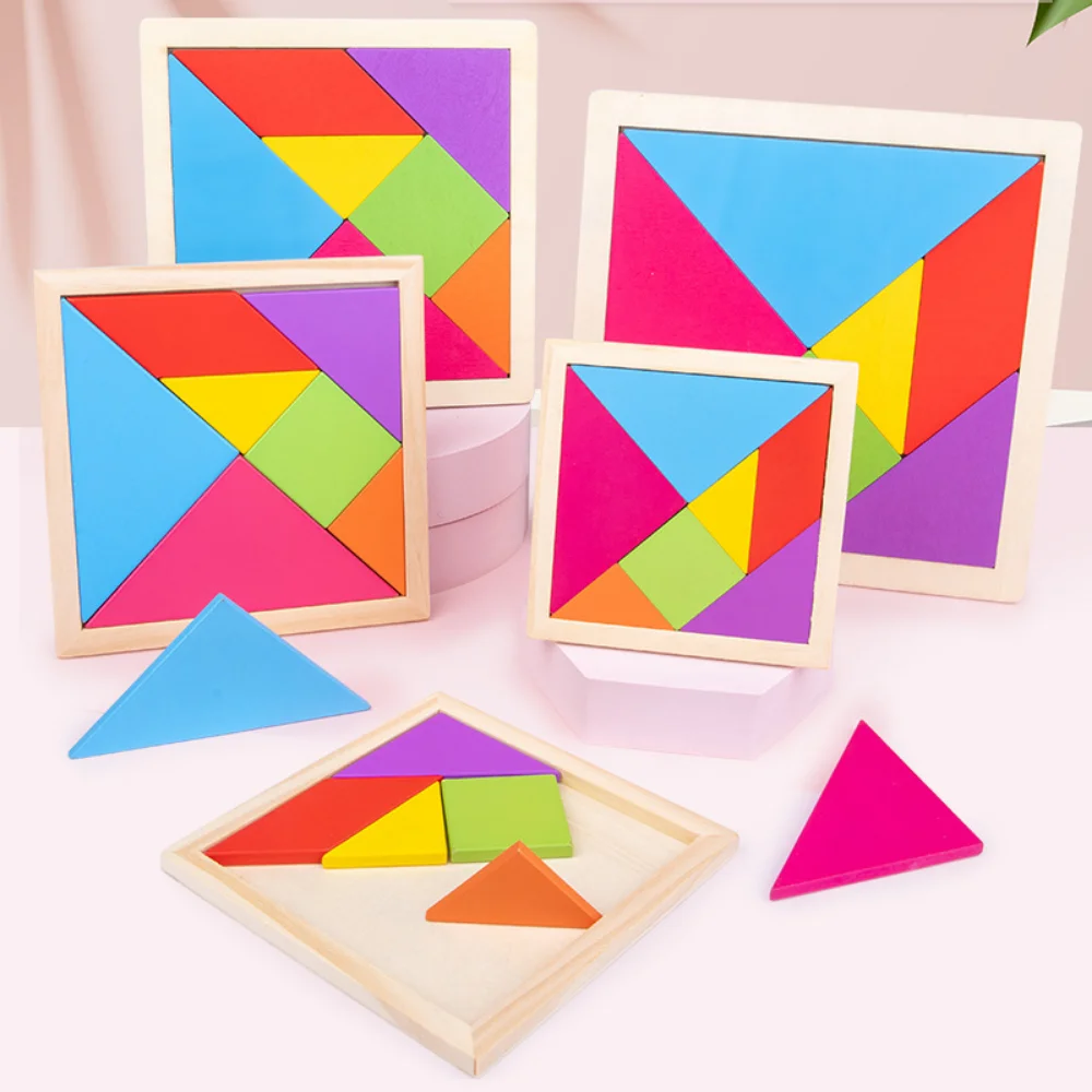 

Wooden Jigsaw Puzzle Montessori Tangram 7 Piece Puzzle Colorful Square IQ Game Brain Teaser Intelligent Education Toys for Kids