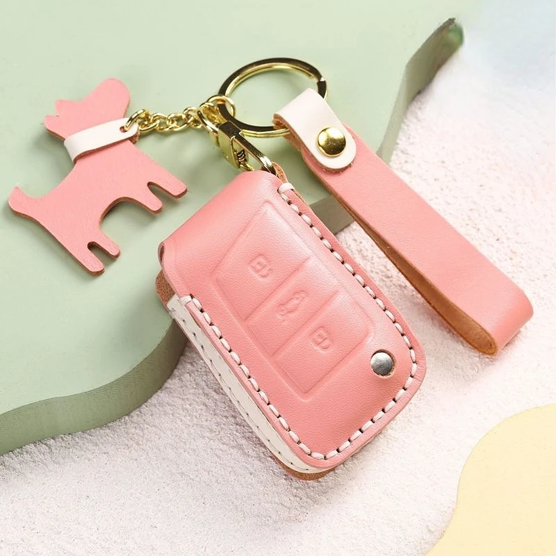 

1 Pcs Handmade Leather Key Case Cover Remote Shell For VW MK7 Tiguan polo passat Golf 7 5 6 Skoda Octavia key Holder Protector