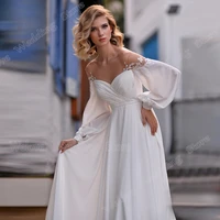elegant white wedding dresses sheer neck long train bridal gown for woman full sleeves illusion button back a line vestido noche