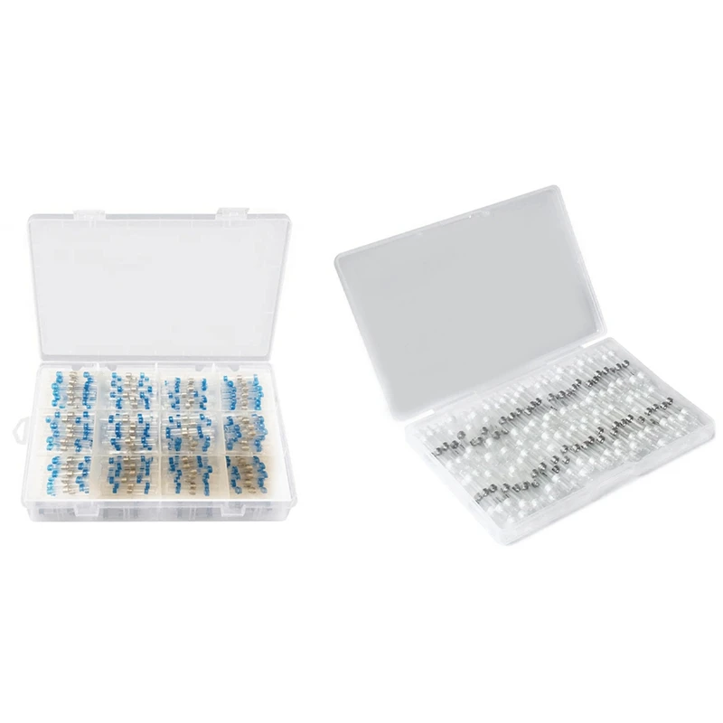 

400 Pcs Heat Shrink Butt Connectors, Waterproof And Insulated Terminal, 200 Pcs 16-14 AWG Blue & 200 Pcs 26-24 AWG White