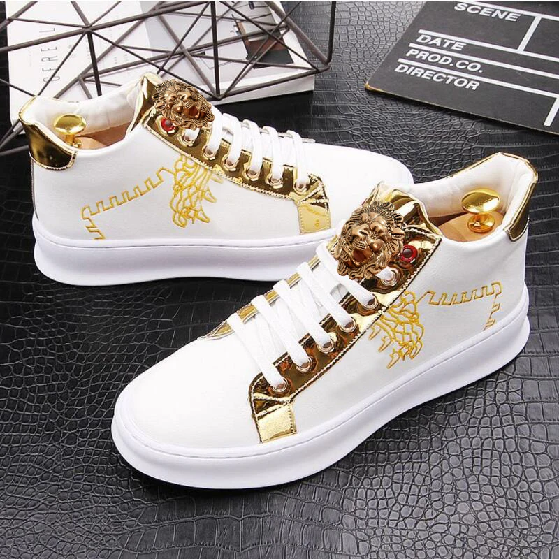 Роскошные мужские туфли лоферы на платформе трендовые ботинки маленькие белые с