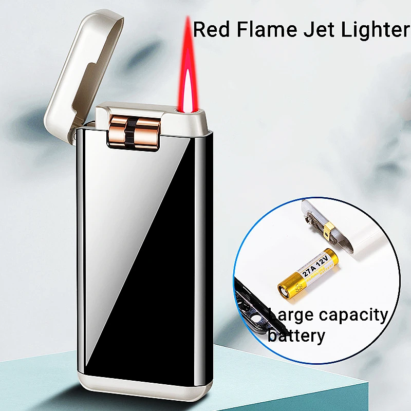 

Roller Ignition Inflatable Torch Lighter Metal Windproof Battery Gas Cigarette Lighter Red Flame Jet Inflated Lighter Gadgets