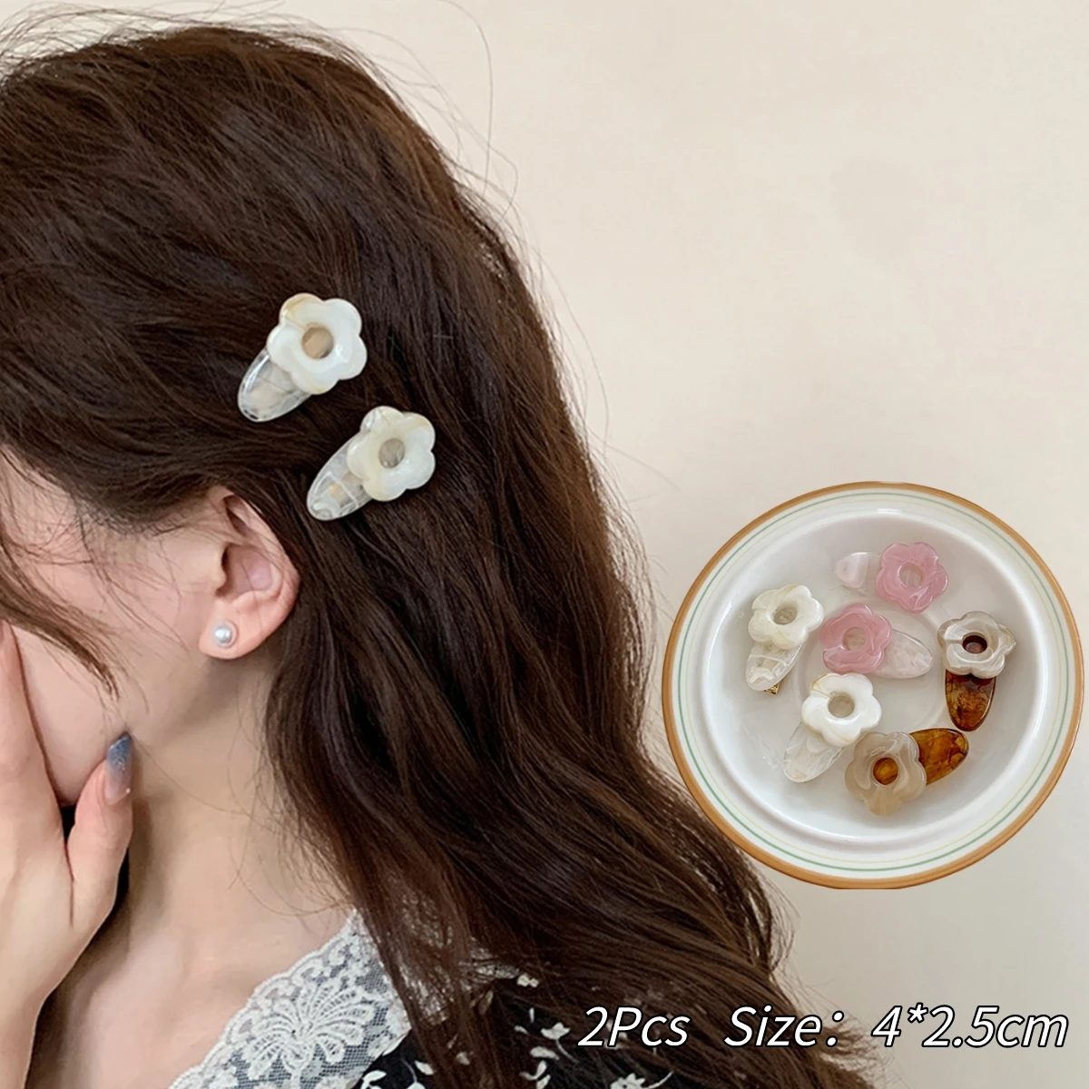 

2 Pcs Cellulose Acetate Flower Barrettes Bang Clip Sweet Color Matching Hairpin New Side Clip Hair Accessories Girls Cute Things