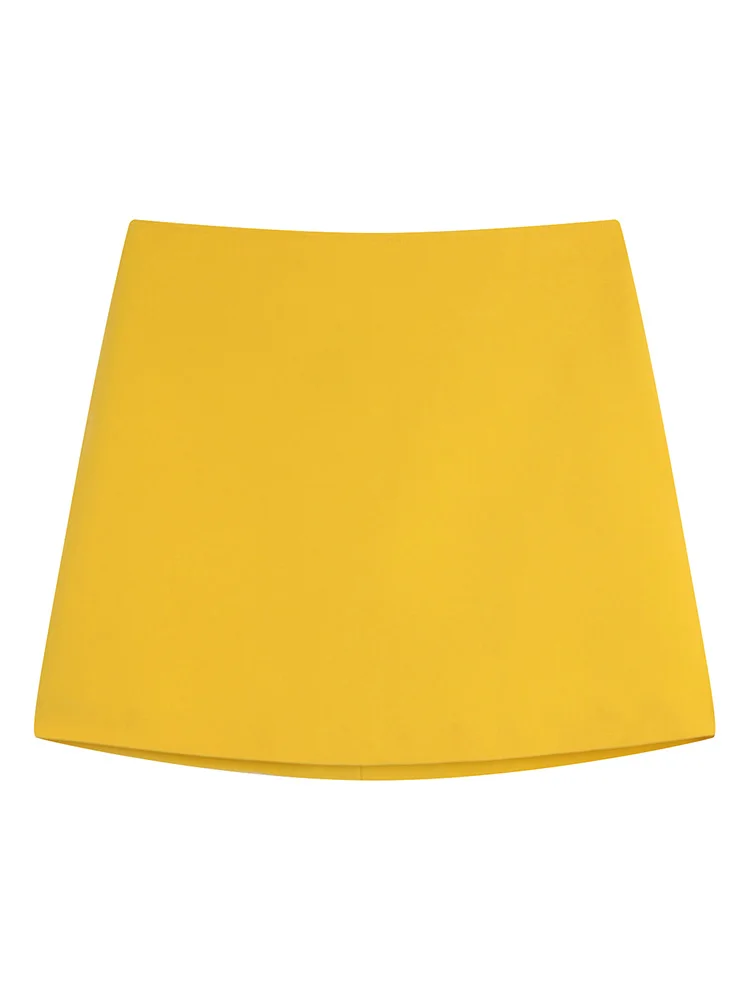 

Женская одежда весна лето 2022 модные юбки женская желтая повседневная юбка с боковой молнией и высокой талией элегантная мини-юбка трапецие...