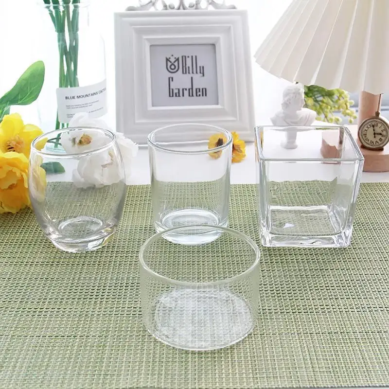 

Glass Handmade Diy Aromatherapy Candles Square Round Cup Decorative Candle Cup Container Candlestick Jars for Candles