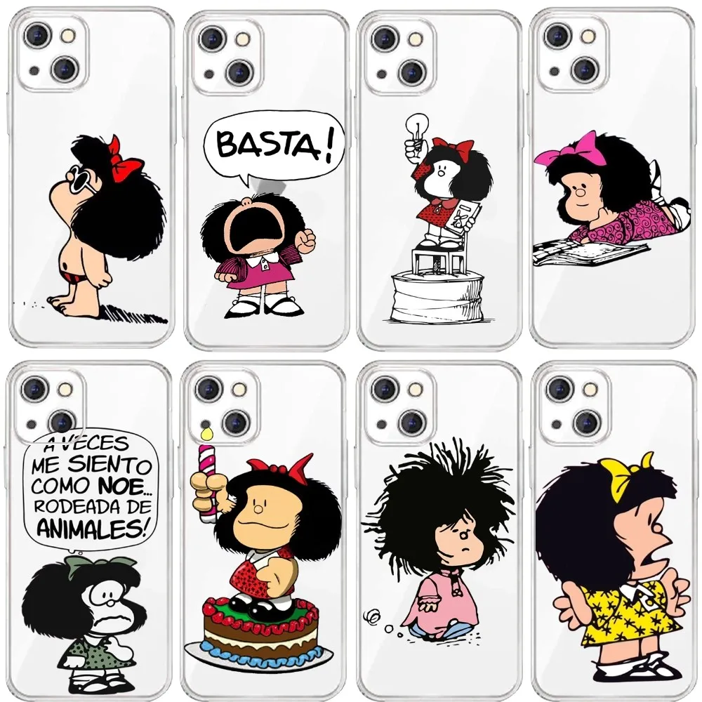 Милый чехол для телефона Mafalda Iphone 15 11 13 14 Pro Max 7 8 Plus X Xr Xs Se2020 12 mini прозрачный