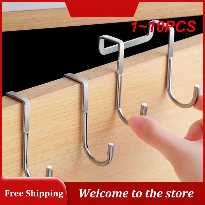 

1~10PCS Stainless Steel Hook Free Punching Double S-Shape Hook Kitchen Bathroom Cabinet Door Back Type Coat Towel Storage Hanger