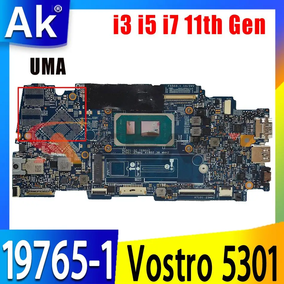 

19765-1 For Dell Vostro 5301 Laptop Motherboard W/ i3-1115G4 i5-1135G7 i7-1165G7 CPU Notebook mainboard 8G or 16G RAM CN-071W1W