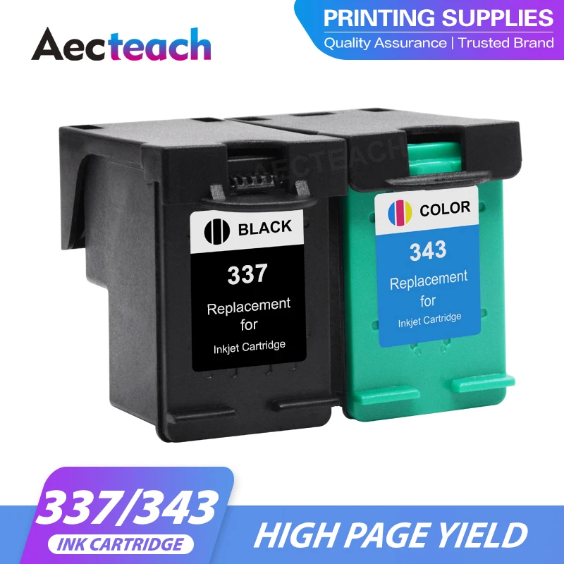 Aecteach-cartucho de tinta compatible con hp 337, recambio para hp 343, HP 337, Photosmart C4180, C4190, 343, 2575, D5160, Deskjet 8050