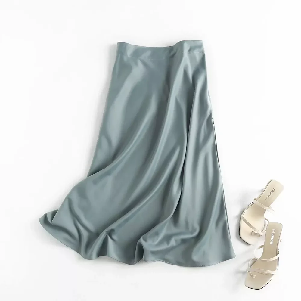 

New in Summer High Waist Vintage Women A-Line Long Skirt Fashion Pure Color Elegant Midi Length Skirt Faldas Jupe Femme Saia jac