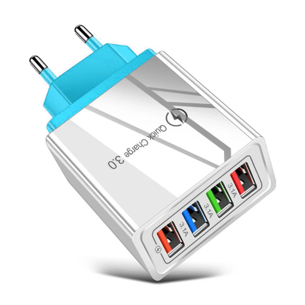 

4 USB Ports Charger Cellphone Smartphone Tablet Charging Head Pocket Home Business Electronic Adapter Gray Plug