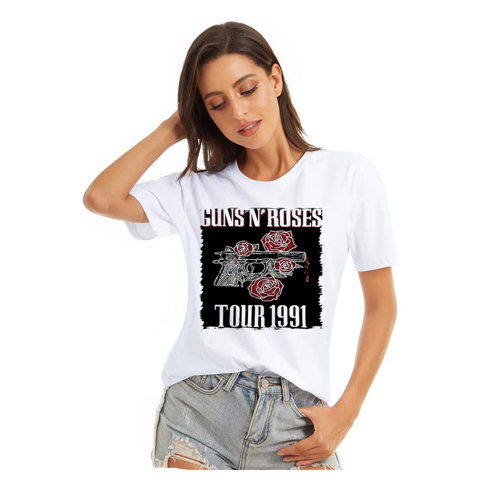 

YRYT модная летняя женская футболка с коротким рукавом рок-группы Guns N 'Roses Hip Hop Vintage Guns N' Roses TOUR 1991