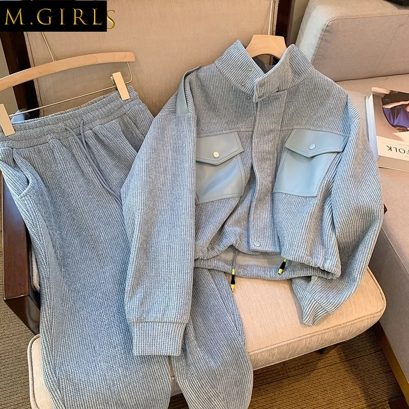 

Casual Grey Sweatpants Women 2022 Fall Stand Long Sleeve Sweatshirts Coat Tracksuits Pants Sets Men Two Piece Outfits