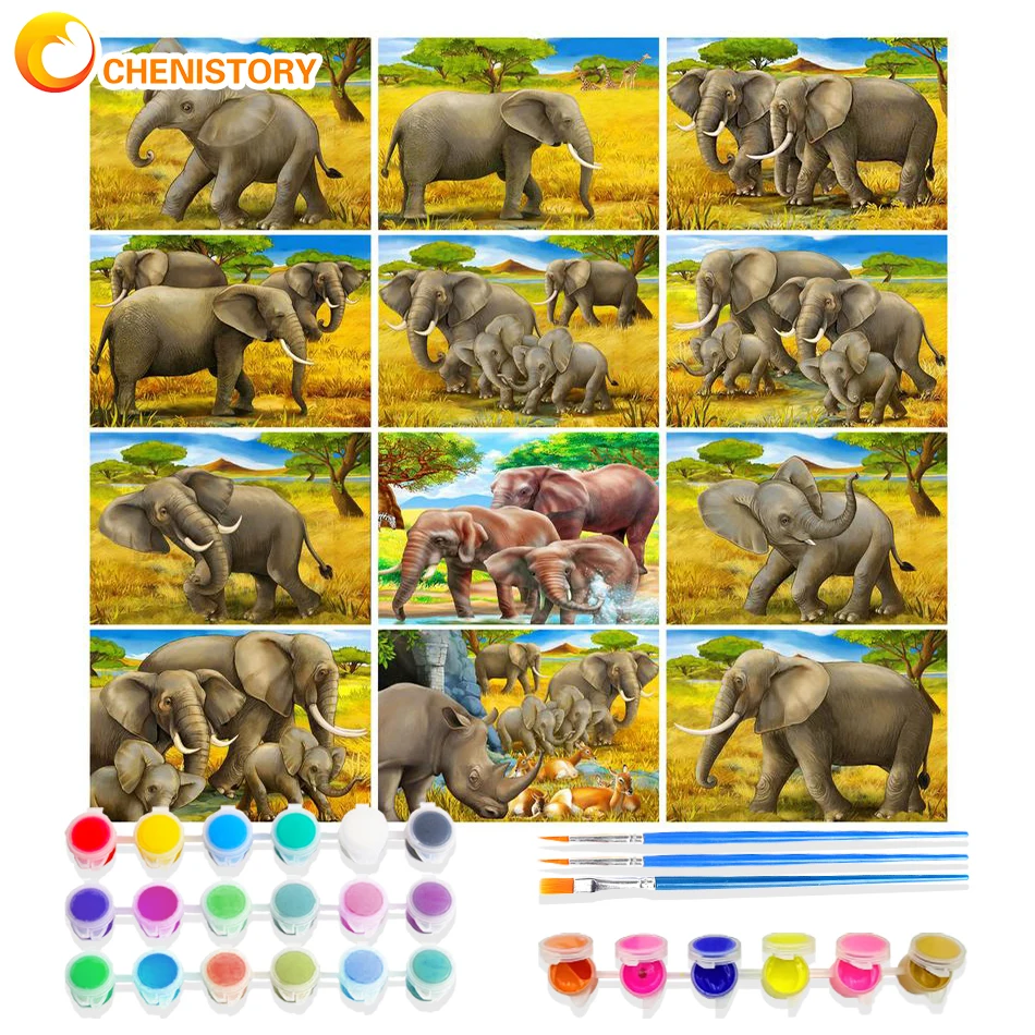 

CHENISTORY Coloring By Numbers Elephant Picture Scenery With Paint Drawing On Canvas Home Decor 40x50cm Frame Painting Gift