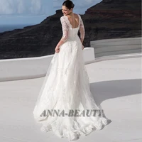 anna elegant wedding dresses v neck lace up three quarter lace appliques backless wedding gown for bride personalised