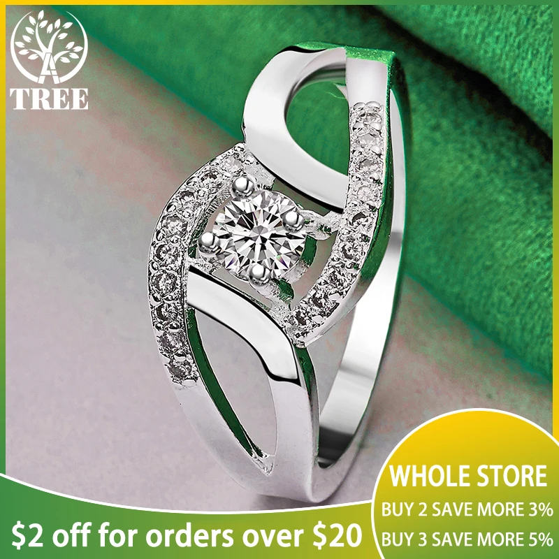 

925 Sterling Silver Classic Shiny Circular Zircon Ring For Women Fashion Party Birthday Engagement Wedding Charm Jewelry Gift