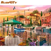 ruopoty frame seaside town scenery painting by numbers kits handmade diy gift for adults beginner modern home decor