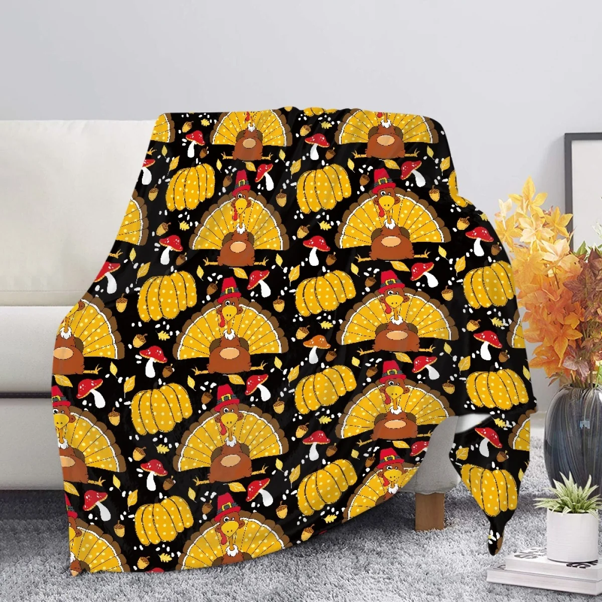 

TOADDMOS Cute Turkey Pumpkin Design Soft Blanket Thanksgiving Elements Cozy Lightweight Blanket Gift Nap Office Thin Quilt 2023