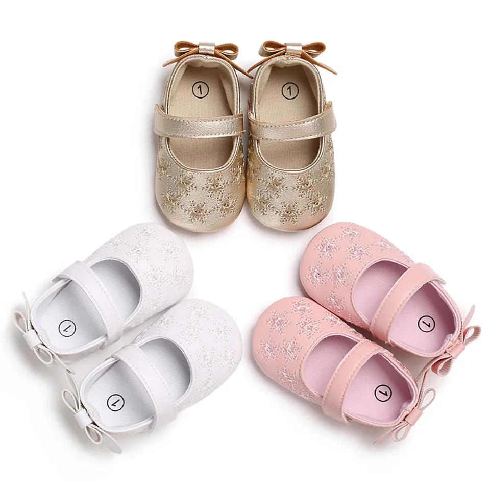 

Casual Baby Shoes Girls Infant Soft Sole First Walkers Toddle Bow Knot Princess Mary Jane Newborn Not Slip Prewalker 0-18 Months