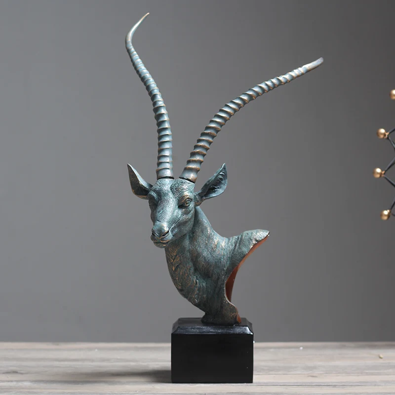

Nordic Retro Resin Antelope Head Decoration Creative Home Study Wine Cabinet Model Room Soft Decoration Ornamental Gifts