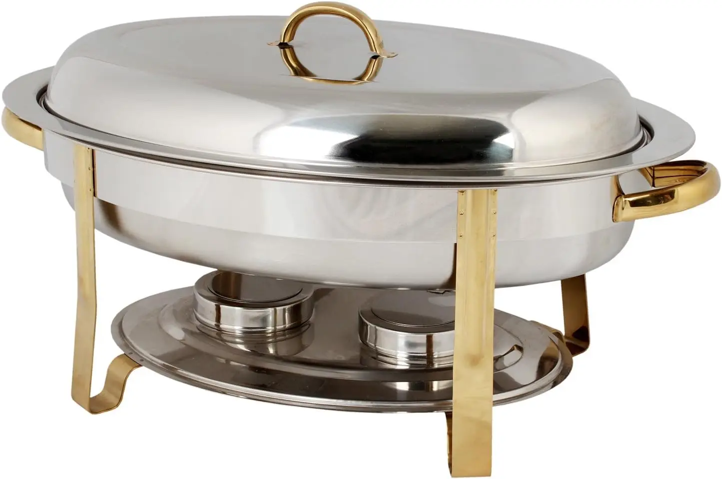 

Stainless Steel 6 Quart Gold Accented Oval Chafer