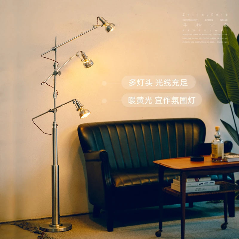 

XK Retro 3-Head Floor Lamp Industrial Style Light Luxury Retractable Adjustable Living Room Ambience Light Table Lamp