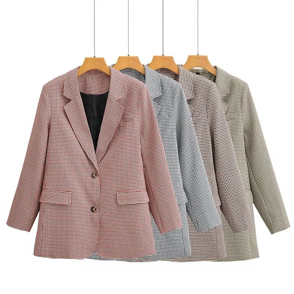 

PB&ZA women's Blazer Coat Fashion single breasted loose fitted suit vintage casual plaid pattern long sleeve pocket chic Coat
