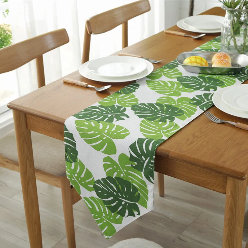 

Tropical Green Leaf Linen Table Runner for Dining Table Party Decor Anti-stain Dining Table Runner Wedding Table Decoration