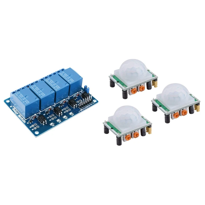 

3Pcs For HC-SR501 Adjust IR Pyroelectric Infrared PIR Motion Sensor Detector Module With Relay Module 4 Channel DC 5V