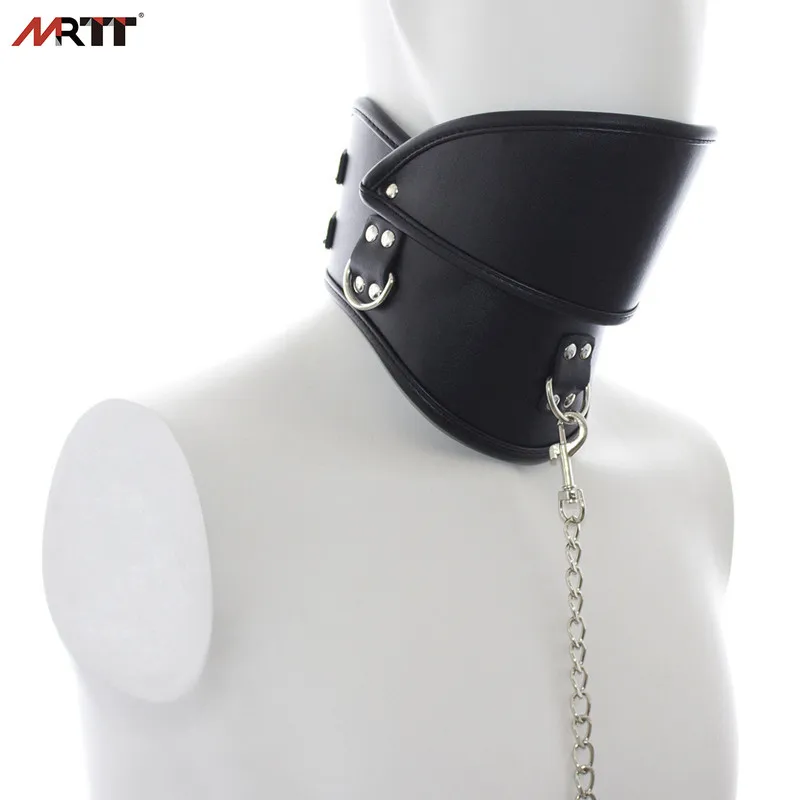 Ошейник-чокер кожаный с замком и металлической цепочкой для фетиша БДСМ |