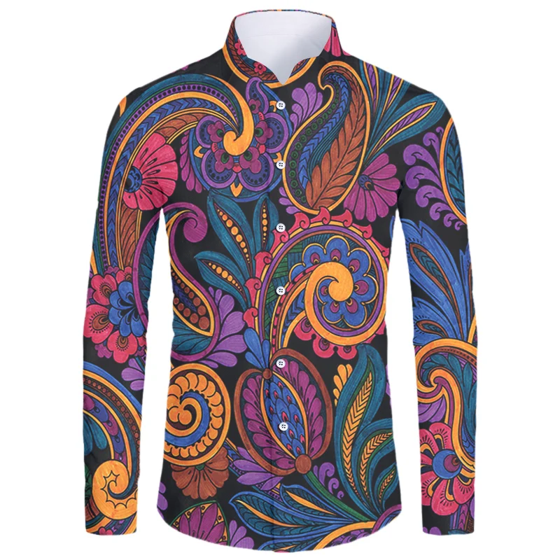 

2022 New Long Sleeves Shirts Chic Leaves Flowers Patterns Retro Elegant Trending Top Aesthetic Men Casual Shirts Wholesale S-6xl