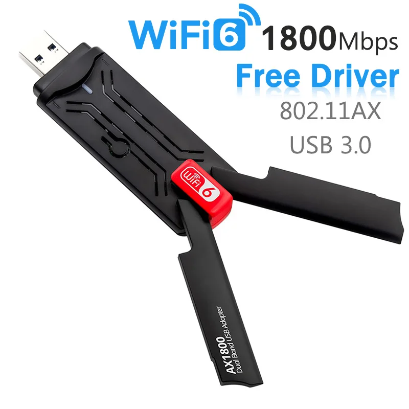 

WiFi 6 USB Adapter Dual Band AX1800 2.4G/5GHz Wireless Wi-Fi Dongle Network Card USB 3.0 WiFi6 Adapter For Windows 7/10/11