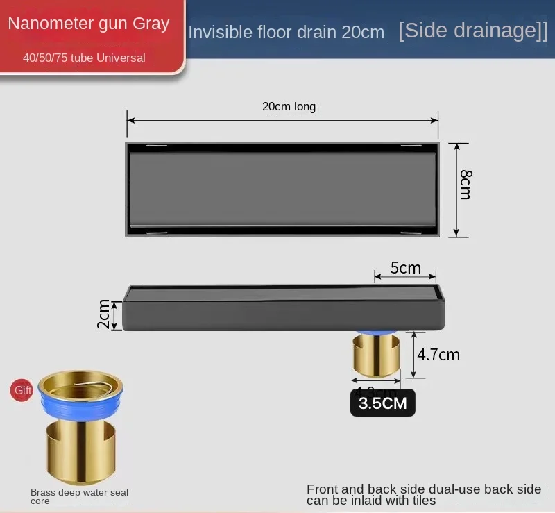 

Скрытый слив для пола ZHUOYU 304 нержавеющая сталь серого цвета