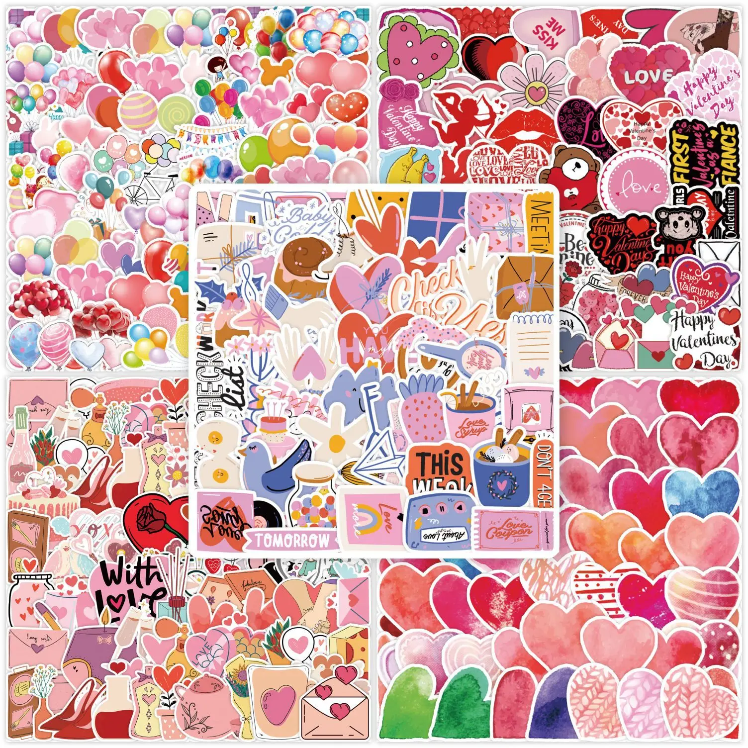 

50PCS Valentine's Day Graffiti Stationery Sticker Mobile Phone Computer Wall Cabinet Waterproof Decoration PVC Decals Kids Toys
