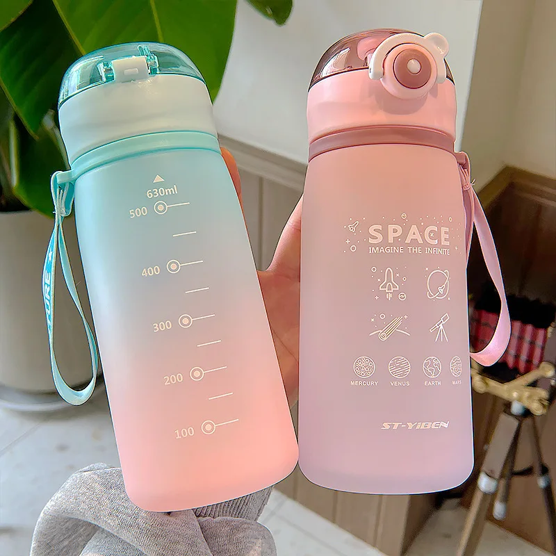 

Cute Water Bottle For Girls Free Shipping Items Kawaii Cup Outdoor Sport Fitness Drink Kettle 630ml Tumbler With Straw Wholesale