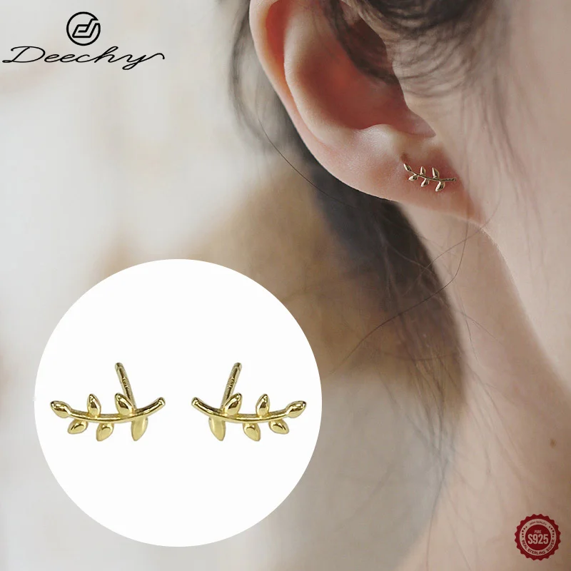 Серьги-гвоздики из серебра 925 пробы в виде листьев