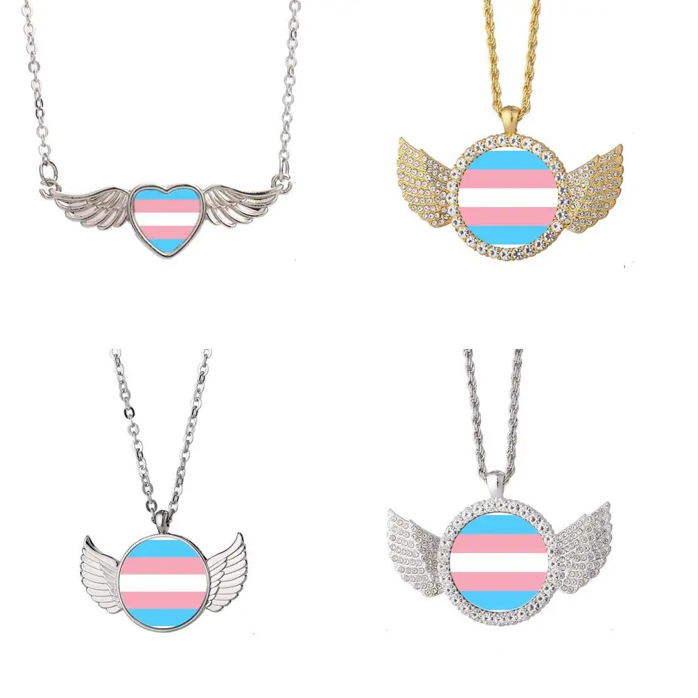 

Trans Flag Zej Angel Wing Necklace Beautiful Pendant Fashion Jewelry