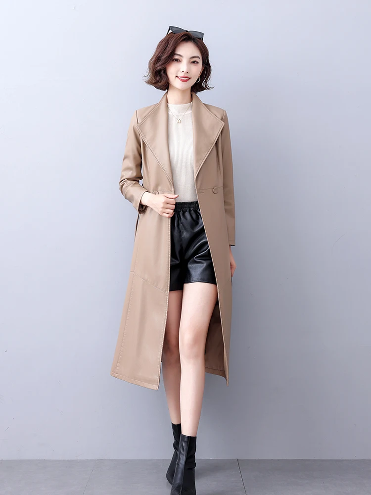 Genuine Leather Coat Haining Sheepskin Women Mid-Length Temperament Outerwear 2024 Spring and Autumn Waist Hugging Slim fit o...