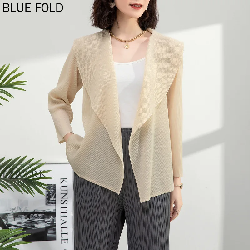 

MIYAKE Coat Women's Spring New Solid Color Long-sleeved Top Fashion Pleated Loose Casual Suit Outer Wear PLEATS Veste Femme
