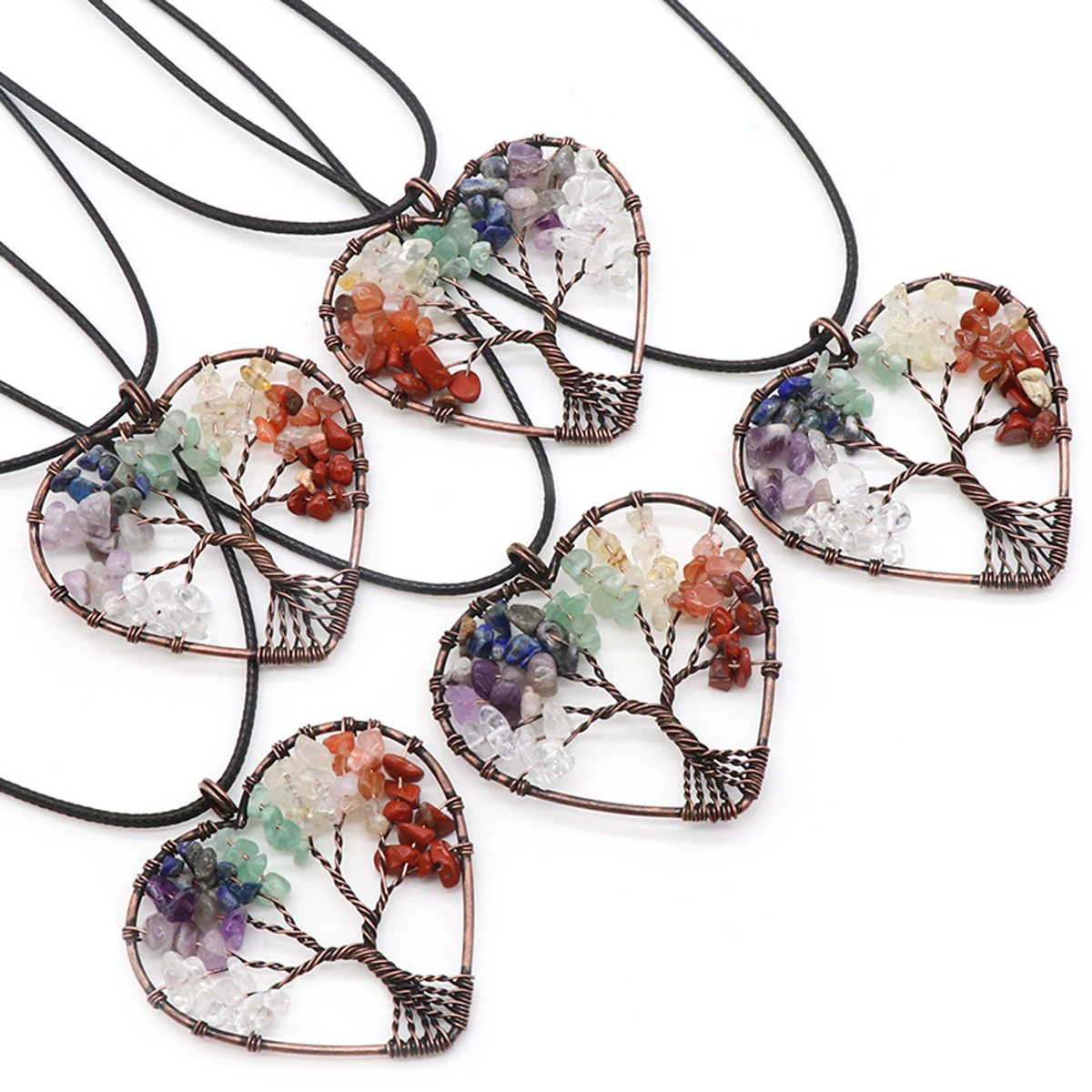 Натуральный гравийный камень в форме сердца, ожерелье с деревом жизни, Очаровательная подвеска с золотой обмоткой для изготовления ювелирных изделий своими руками 52x52 мм