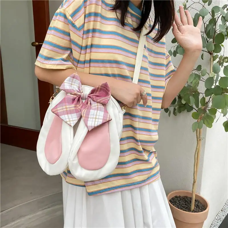 

Luxury Designer Rabbit Ear Bag New Trend Single Shoulder Bag Cute Bow Canvas Bag Vitality Girl Student Pearl Chain Messenger