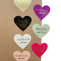 100pcs color rainbow heart stickers thank you diy white handmade with love sealing gift packagingchrismas