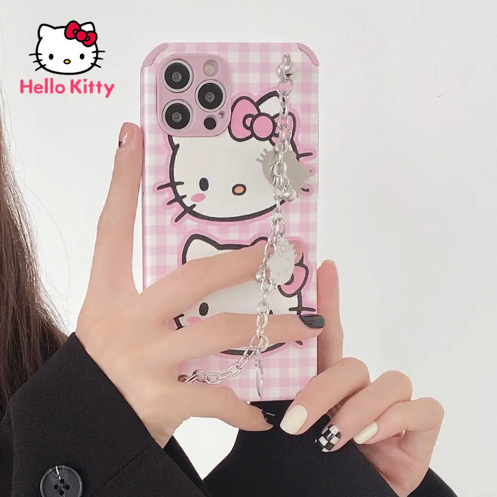 

Чехол Hello Kitty для IPhone/7/8P/X/XR/XS/XSMAX/11/12Pro/12mini с рисунком из мультфильма и цепью, противоударный мягкий чехол