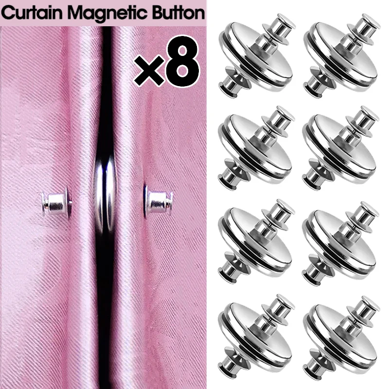 

8Pairs Curtain Fixing Button MagneticFasteners Curtain Nail Free Button Adjustment Magnet Detachable Buckle Window Screen Decor